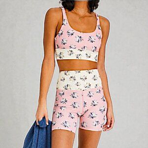 Beach Riot rare workout set Leah gym bra top & high rise biker shorts in pink S